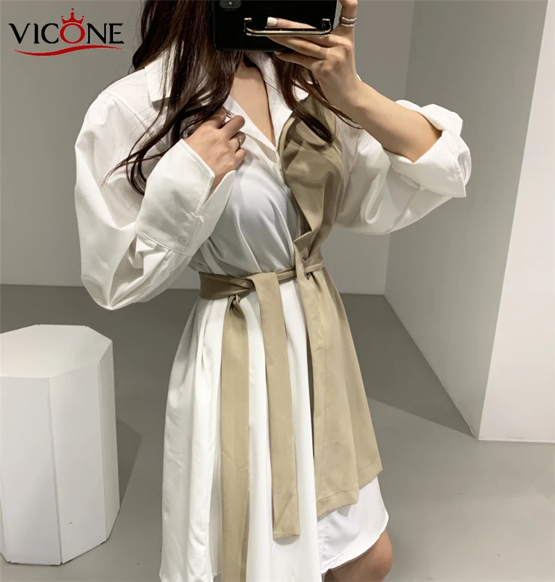Женское Короткое платье рубашка VICONE элегантное цветное лоскутное с длинным