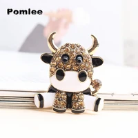 pomlee rhinestone cute enamel milk cow brooches for women chinese bull year design fashion animal pin brooch good gift