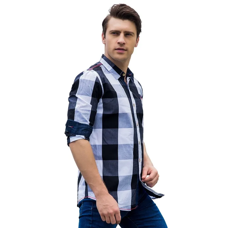 

Top Selling Product In 2021 New European American Men's Casual Long-sleeved Shirt Cotton Plaid Shirt Men's Clothing