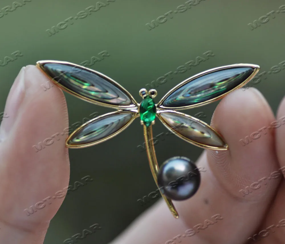 

MCT · STAR Z11597 45 мм черная круглая жемчужная брошь в виде стрекозы