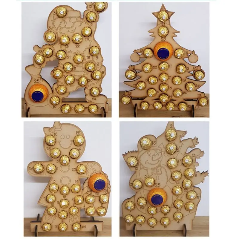 Ручной работы деревянный Рождественский Адвент календарь выдалбливают обратный