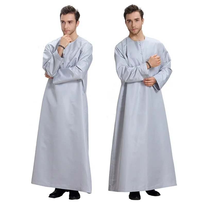 2020 Traditional Muslim Mens Saudi Thobe Robe Arabic Kaftan Dress Arab Dubai Long Sleeve Islamic Man Jubba Thobe Plus Size