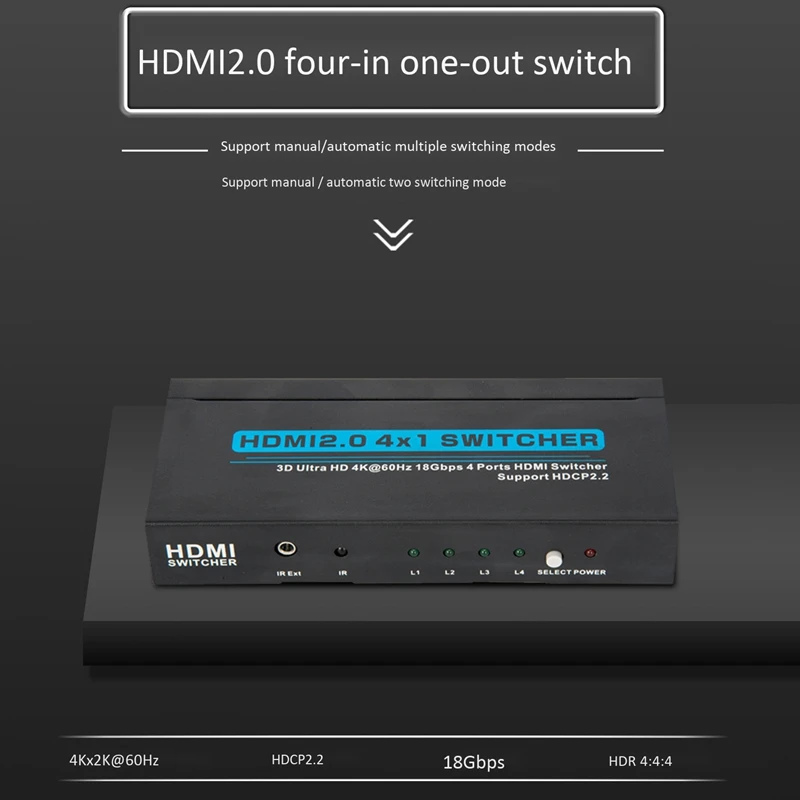 

HDMI Switch 4 in 1 Out 4 x 1 HDMI2.0 4K 18Gbps with IR Remote Control