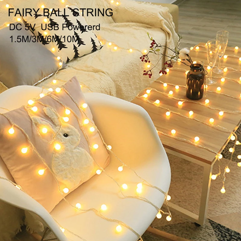 USB Powered 10M 80 LED Fairy Ball String Lights Garland Luces For Christmas Tree Wedding Home Indoor Outdoor Decor | Освещение