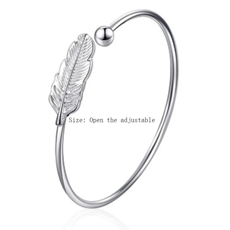 

Hot Silver Color Feather Opening Bracelet Women Fashion Temperament Bracelet Sweet Feather Bracelet High Quality Gift