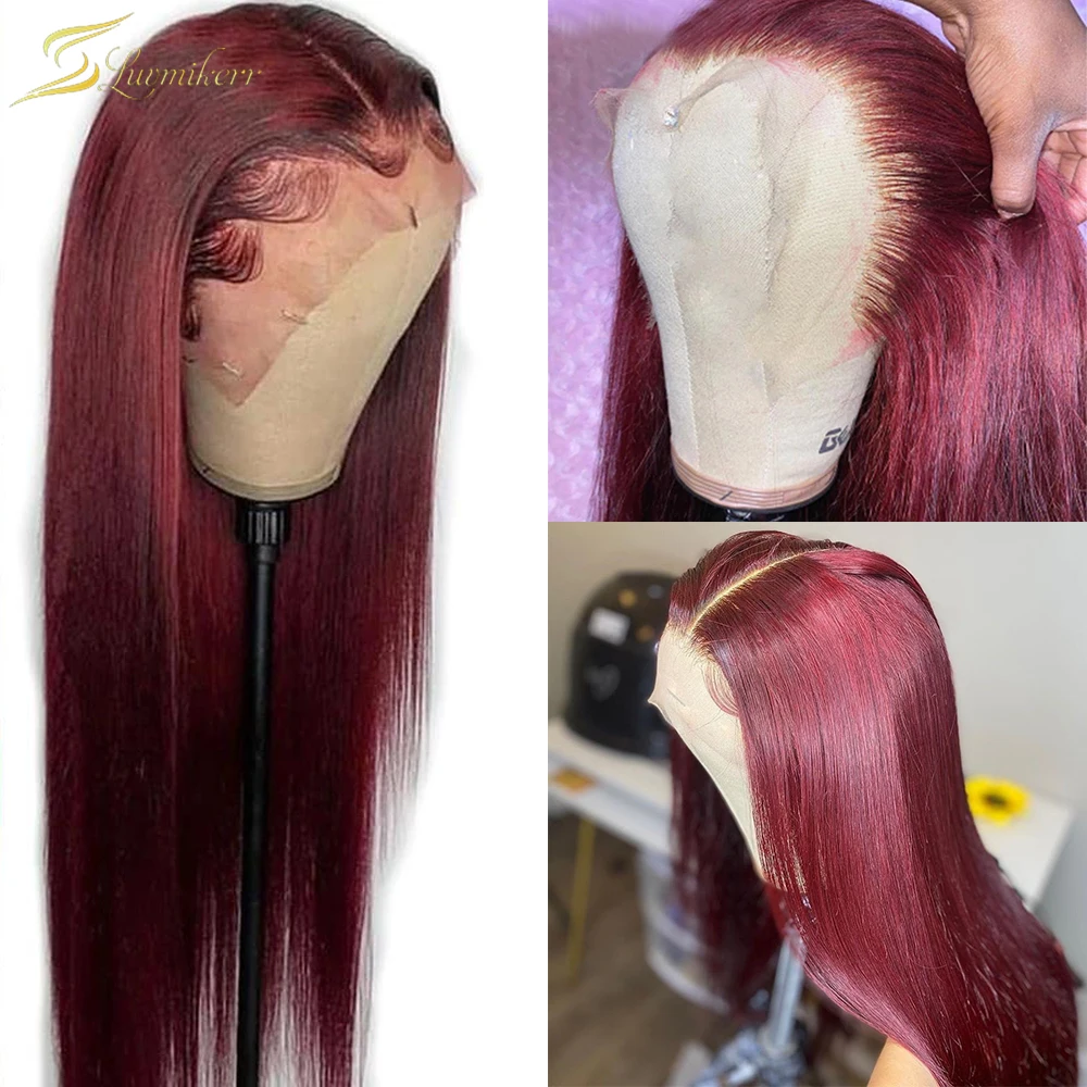 

HD прозрачный 99J красный бордовый 13X6 Синтетические волосы на кружеве парик с длинными прямыми полный Передние человеческие волосы парики пр...