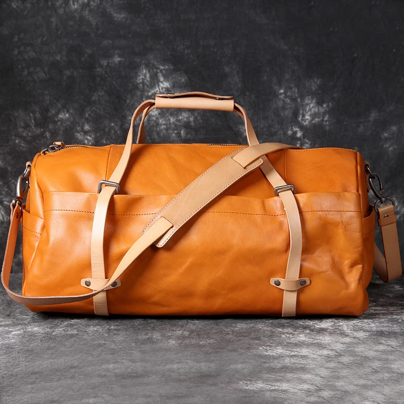 

First Layer Cowhide Travel Bag Large-capacity Retro Geniune Leather Outdoor Duffel Handbag Portable Zipper Messenger Bag LD770