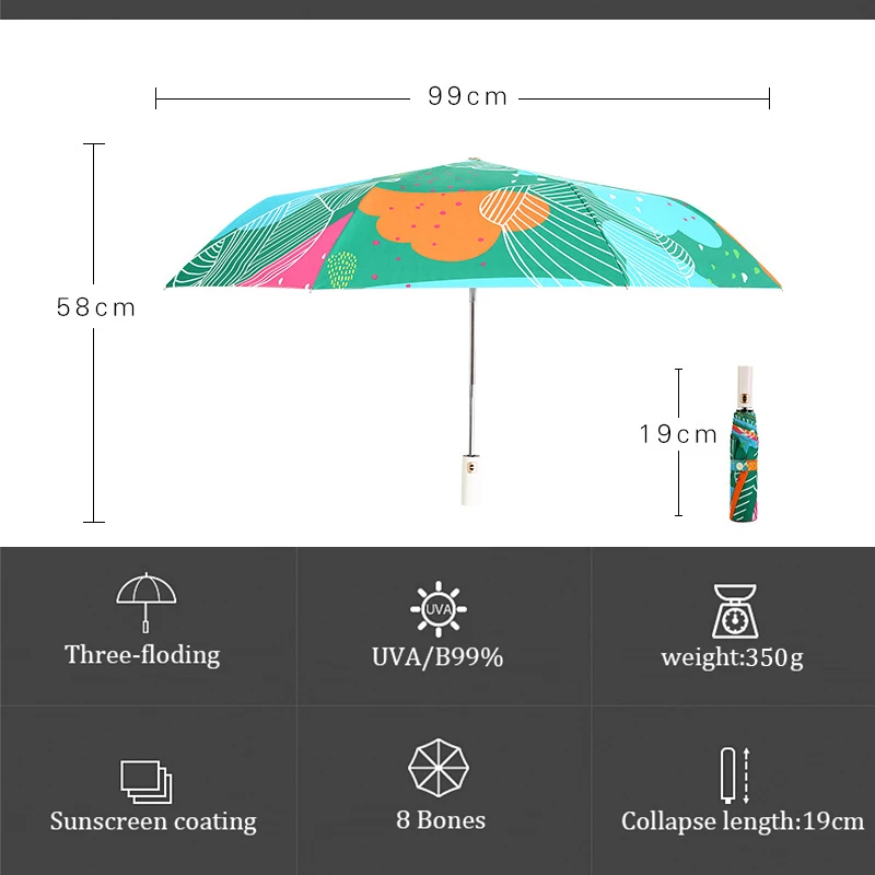 

Fully Automatic Folding Big Silver Coating Umbrella Rain Women Cartoon Printing Travel Business Umbrellas
