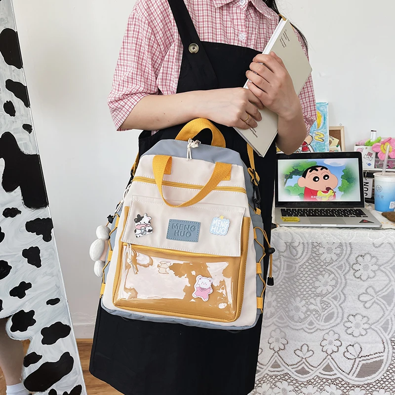 

New Waterproof Nylon Multifunction Women Backpack Female Lovely Transparent Pocket Small Shoulder Messenger Schoolbag for Girls