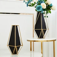 american golden wrought iron vase light luxury galvanized metal living room entrance dining table furnishing black flower pot