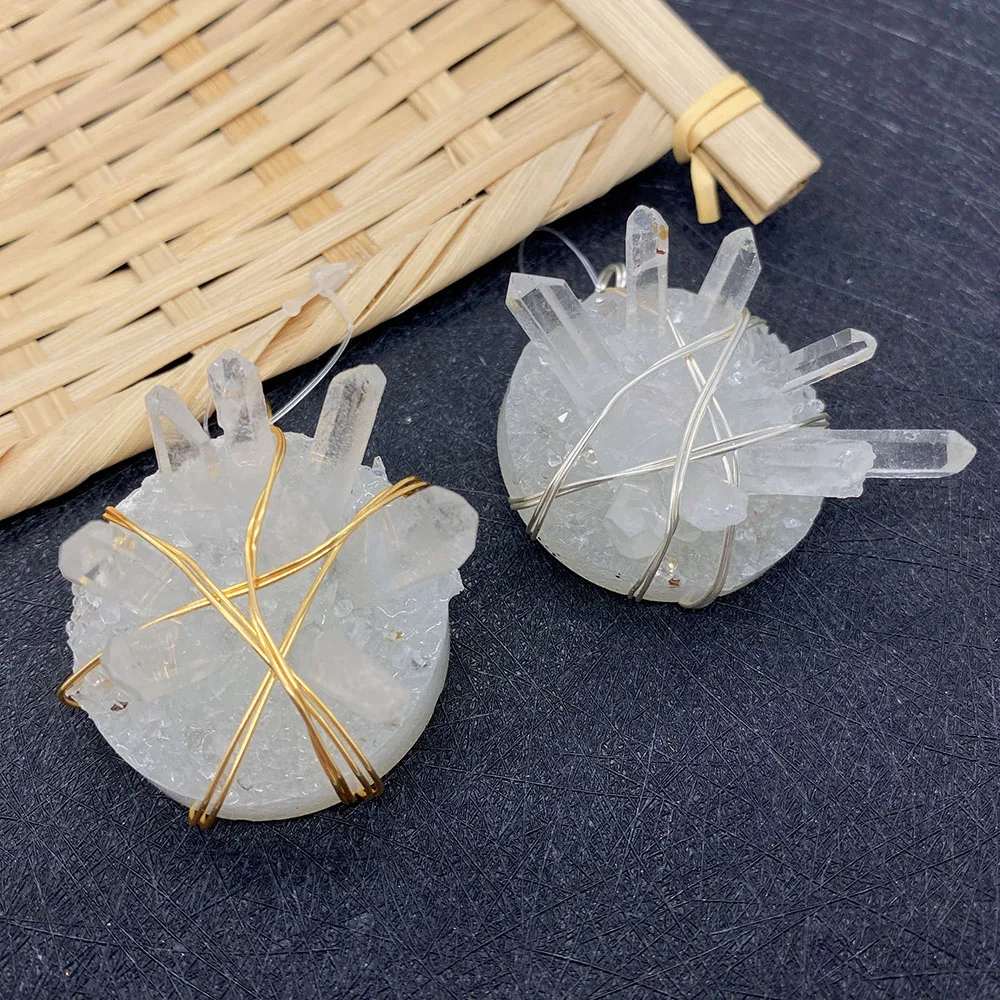 

1 Pcs Natural Crystal Copper Wire Pendant Mineral Stone Set Original Sample Crystal Cluster Healing Stone Home Furnishing Gifts