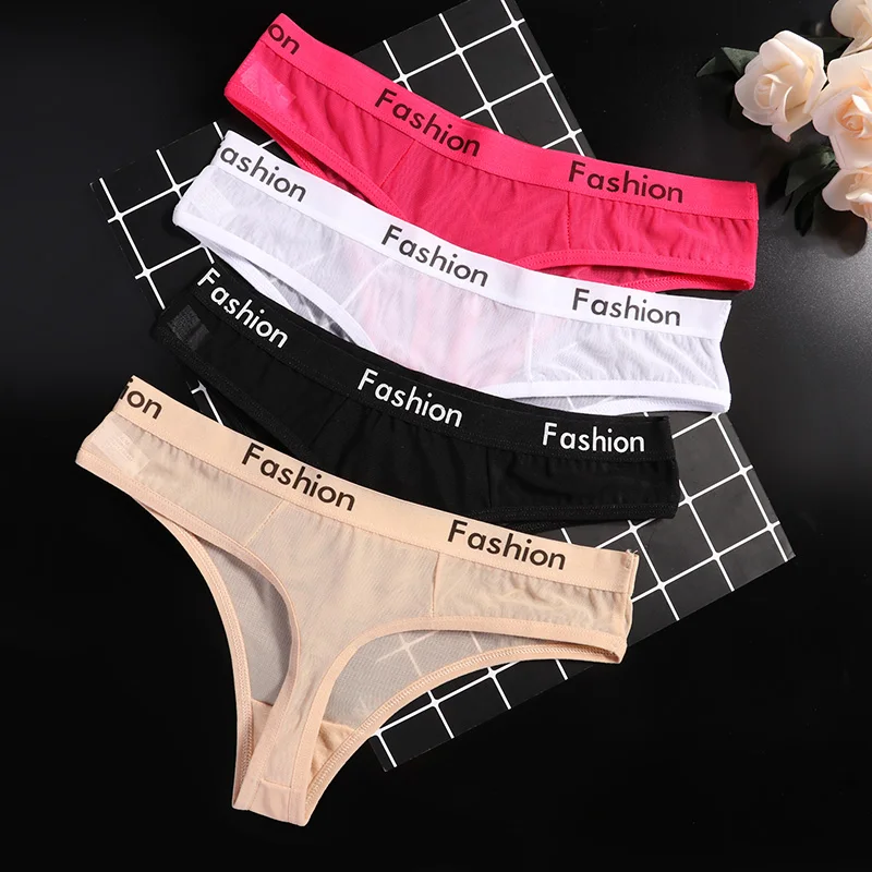 

Женское нижнее белье, сексуальные сетчатые прозрачные трусики, стринги, нижнее белье с принтом букв, модные женские трусы с низкой посадкой