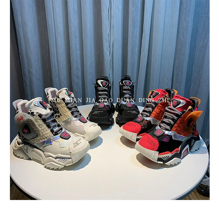 RY-RELAA women sneakers fashion high top sneakers ins wedge sneakers Genuine Leather rhinestone shoes white platform shoes