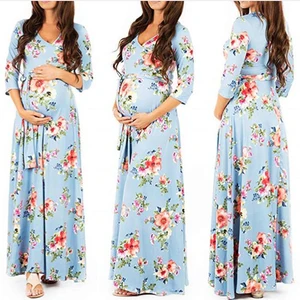 Длинные платья для беременных с принтом, с V-образным вырезом, для фотосессии