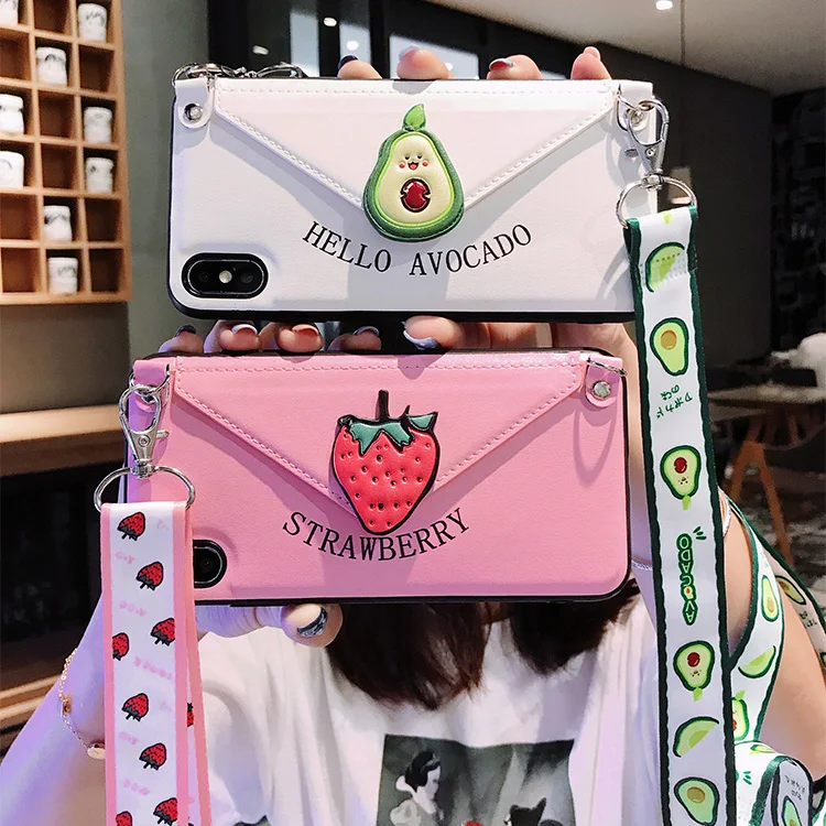 Для iPhone XS Max авокадо клубника задняя крышка для 8plus XR X 7 7plus 6S 6P держатель карты PU