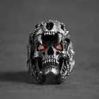 Мужское Винтажное кольцо FFLACELL, в стиле панк Викинги Северных стран, с черным дьявольским черепом, из тяжелого сплава, уникальное байкерское Ювелирное Украшение