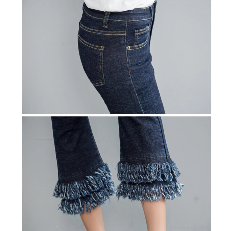 

Best Seller Pants Tassel High Waist Pants Streetwear Blue Black Jeans Women Students Elastic Skinny Women's Clothing Jeans