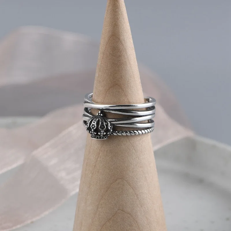 

Punk 925 Sterling Silver Crown Finger Rings For Women Antique Ring Christmas Gifts Jewelry 2020