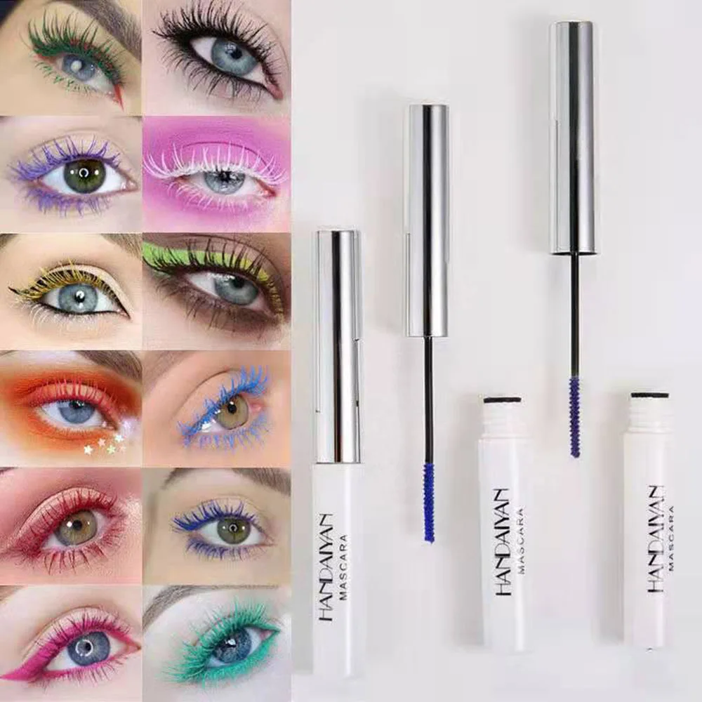 

5ml 12 Color Mascara Waterproof Long-lasting Curling Lengthening Makeup Blue Green Red Black White Color Mascara Party Stage Use