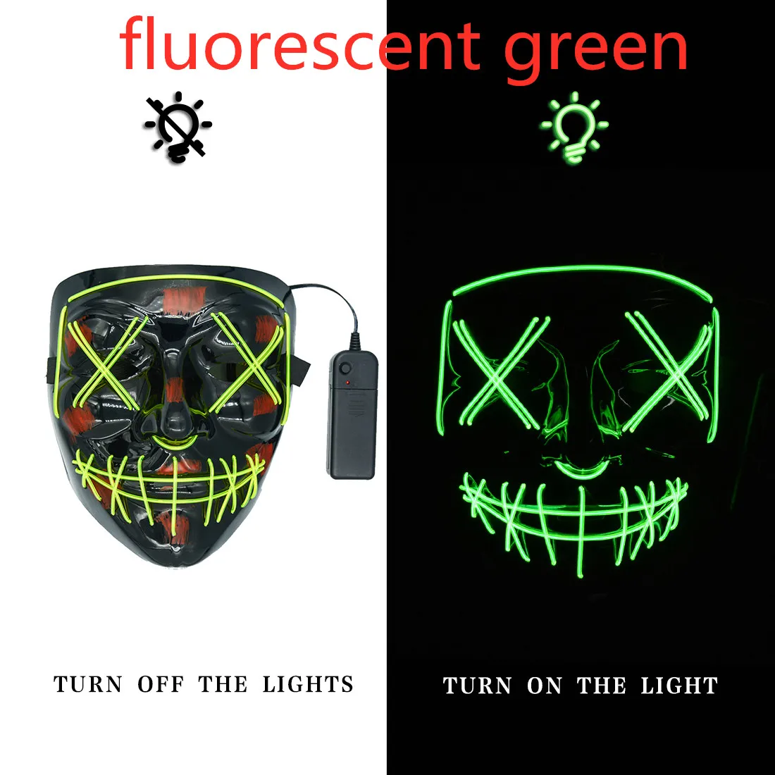 fluorescent green Маска на Хэллоуин, светодиодный Вечерние Маски страшные маски, неоновые маски, Маска карнавальная, страшная маска, светящаяся маска, череп, маска, карнавал V - Цвет: fluorescent green