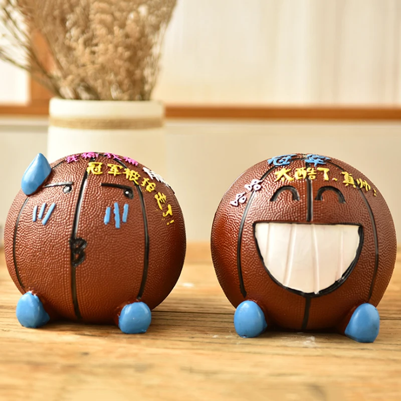 

Resin Basketball Piggy Bank Expression Desktop Decoration Cartoon Piggy Bank Creative Children's Change Bank Coin Storage Box