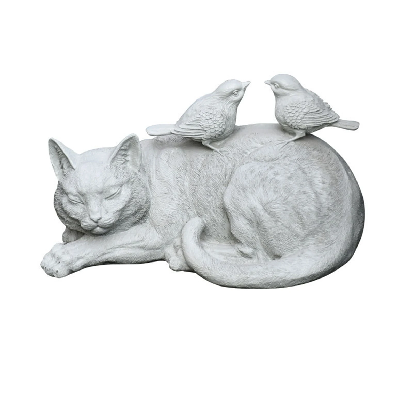 

Спящая кошка с птицами садовая статуя декоративная статуэтка из смолы Двор Газон уличное украшение двор и сад Декор 29x19x16 см TB