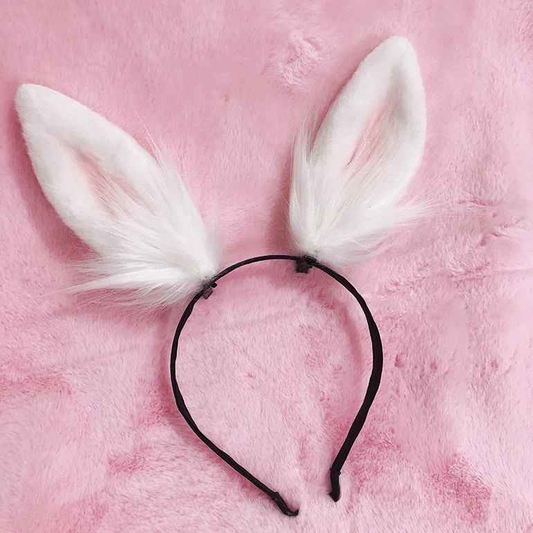 Повязка на голову с мягкими кроличьими ушками для косплея ручной