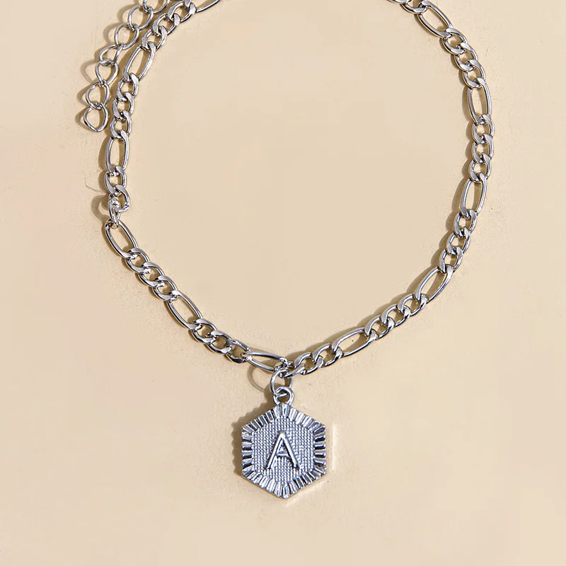 

Браслет на ногу с подвеской в виде шестиугольной буквы, цепочка серебристого цвета, винтажные металлические браслеты для женщин и мужчин, л...