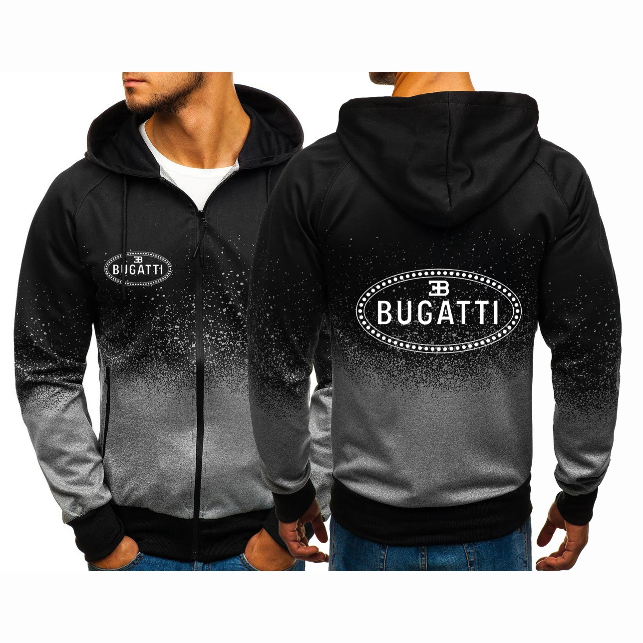 

NEW Casual Spring Autumn Bugatti Car Logo Print Hoodies ZipperJackets Man Sweatshirts Casual Gradient Color Coats