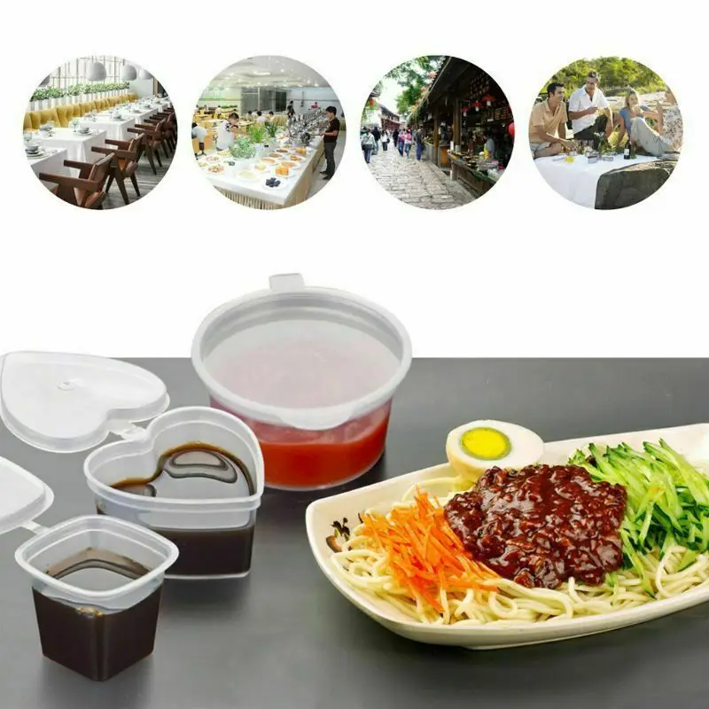 

10 Pcs Wholesale Clear Food Small Sauce Containers Package Box&Lid Portable Disposable Portable Plastic Cups Transparent