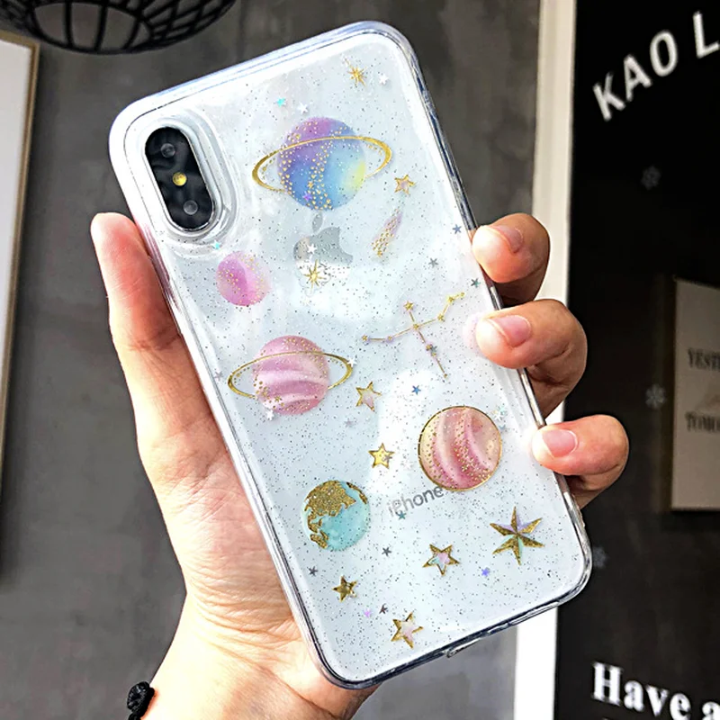 

Quicksand Glitter Case for Iphone 11 12 Pro Max Transparent Coque Iphone Xr X Xs Max 6 7 8 Plus Planet Starry Sky Cover