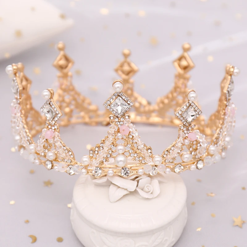 Тиары и короны женские круглые золотистые винтажные диадемы с жемчугом