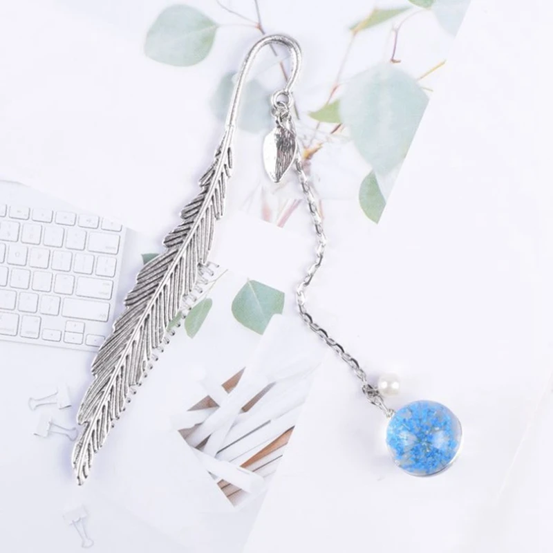 

Dried Flower Specimen Bookmark Vintage Feather Metal Book Clip Hanging Beautiful Bookmark for Book Tassel School Supplies Gifts
