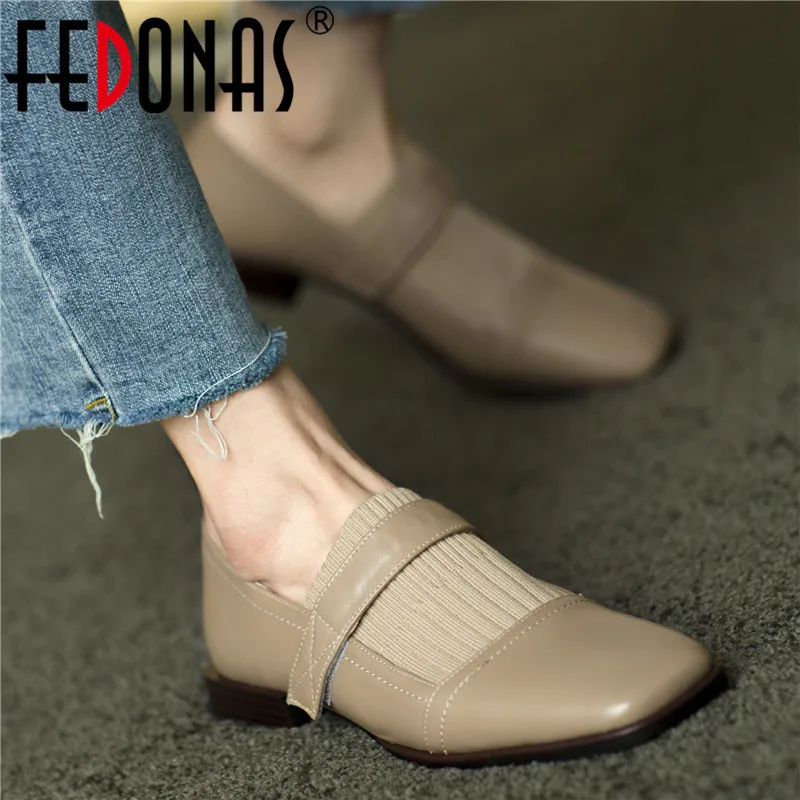 

FEDONAS/2021; Модная женская нескользящая обувь; Туфли-лодочки из натуральной кожи на толстом каблуке с квадратным носком; Женская повседневная о...