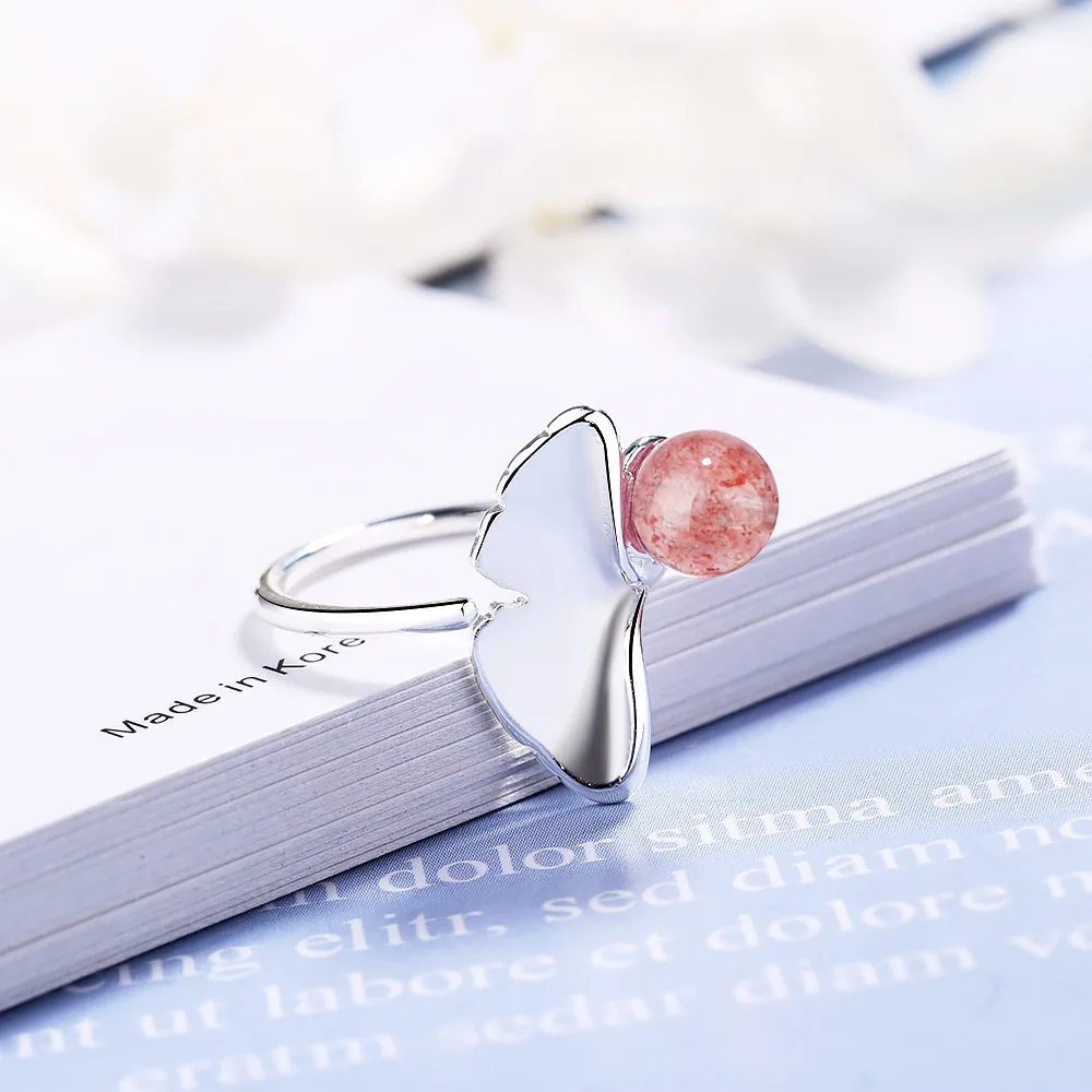 Женское кольцо MEETSOFT с серебряным покрытием простое регулируемое клубничным