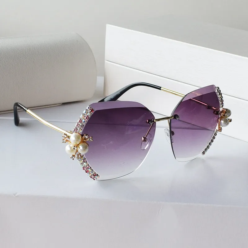 

Oversized Rimless Sunglasses Women 2020 Vintage Luxury Sun Glasses Female Retro Diamond Sunglass Woman Shades for Women UV400