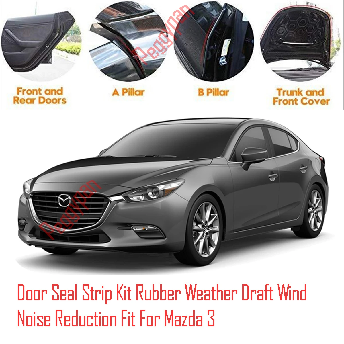 Door Seal Strip Kit Self Adhesive Window Engine Cover Soundproof Rubber Weather Draft Wind Noise Reduction Fit For Mazda 3