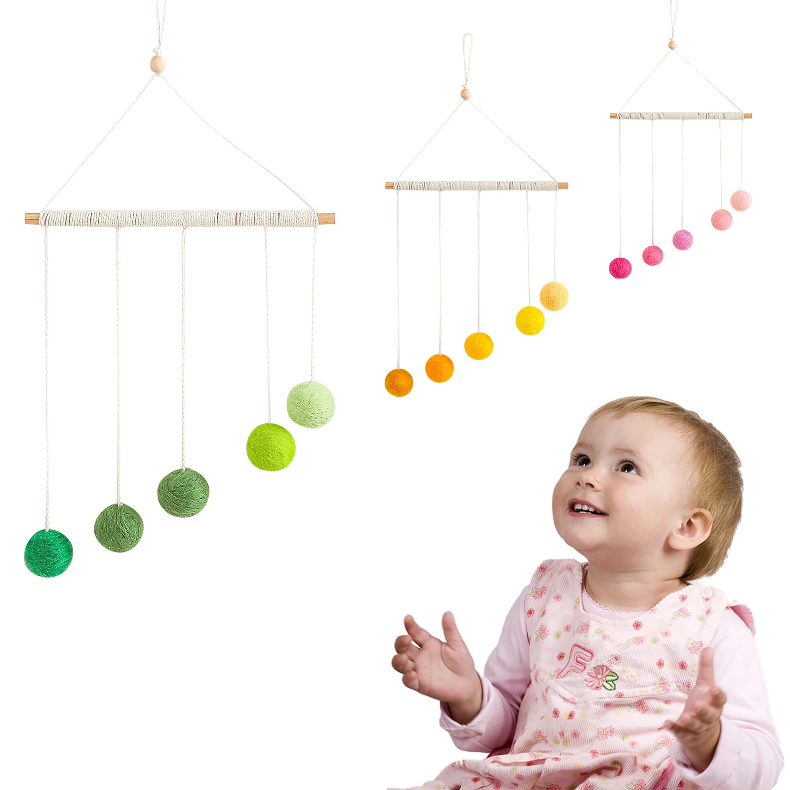 

Newborn Baby Montessori Plush Ball Mobile Toy Colorful Hanging Crib Toy Visual Sensory Game Color Cognitive Educational Toys