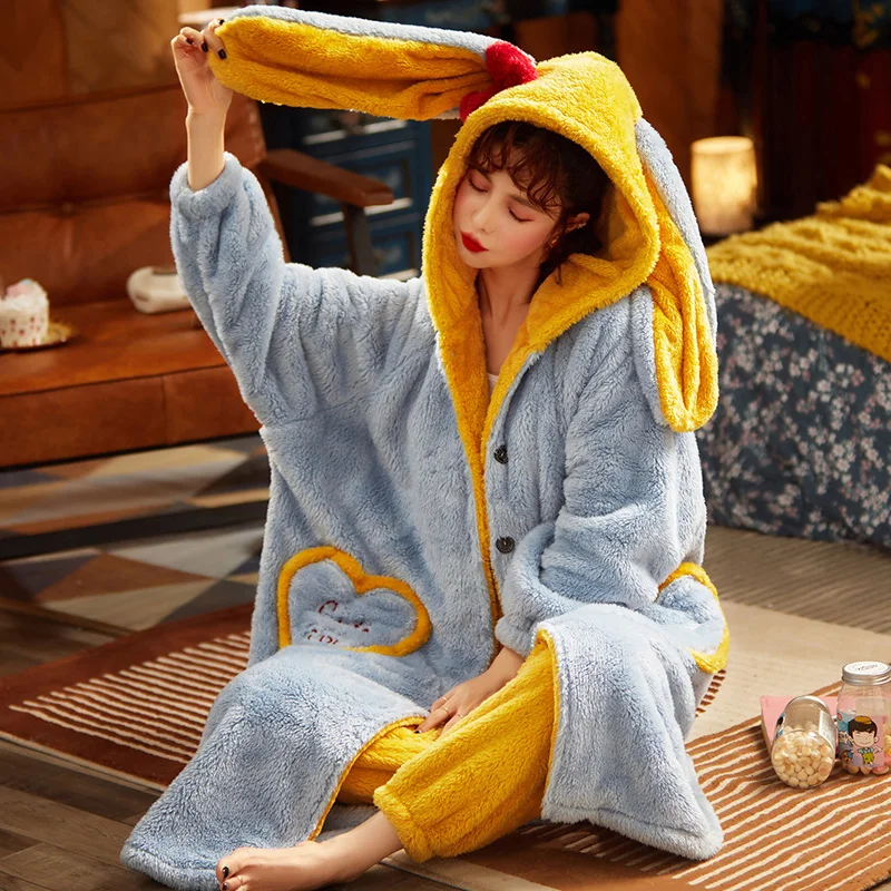 Women Sleepwear Winter Pyjamas Loose Version Plush Pajama set Intensification Nighty Plus Size XXL Medium Style Hooded Pajamas
