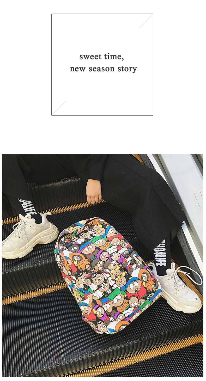 New backpack female cartoon alphabet doodle personality wild backpack men and women shoulder bag mochila