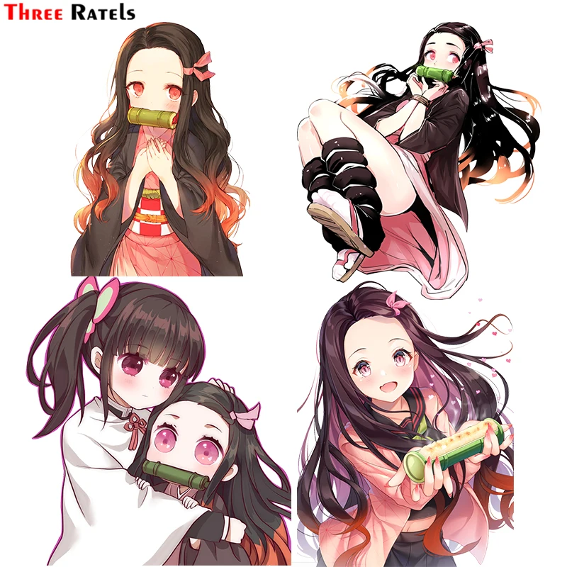 

Автомобильная наклейка Three Ratels FC610, рассекающий демонов, аниме киметасу no yaiba Kochou Nezuko для peugeot 206, украшение для автомобиля