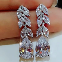 exquisite silver color leaf earrings for women fashion zircon crystal leaf drop earrings bride wedding engagement party jewelry