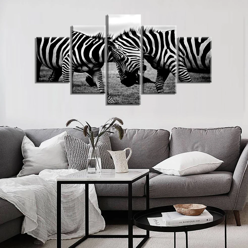 Настенные картины на холсте домашний декор 5 шт. черно-белые зебры картина