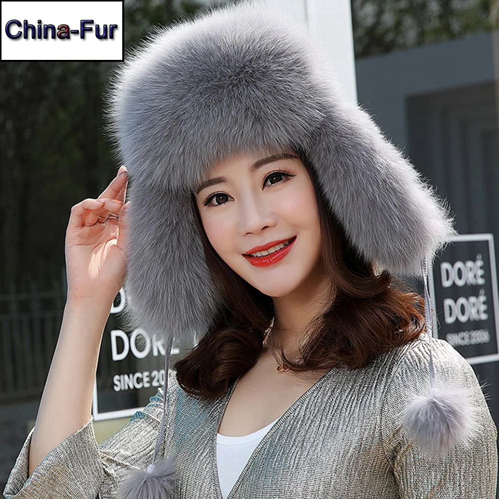 Женская шапка из натурального меха лисы теплая мягкая бомбер для зимы 2021|Женские