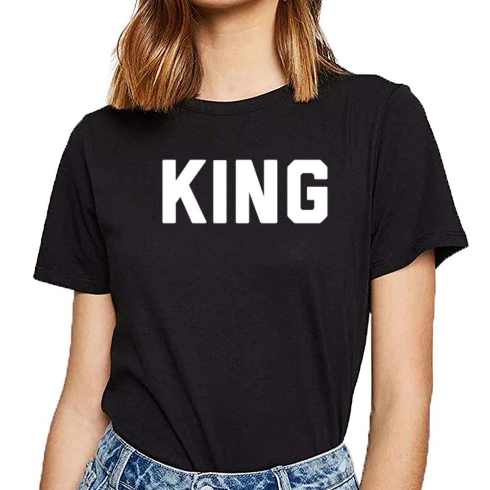 

Женская хлопковая футболка с надписью «king and queen»