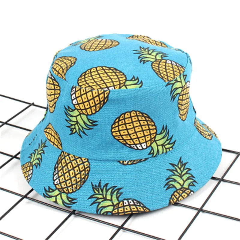 Sombreros de pescador con estampado de pi&ntilde;a blanca para mujer, gorros de pescador con estampado de pi&ntilde;a blanca, a la moda, de algod&oacute;n-5
