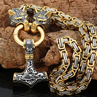 mens viking celtic wolf necklace punk stainless steel fadeless thors hammer viking wolf head pendant king chain amulet jewelry