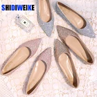 Свадебные туфли; Женские туфли на плоской подошве с закрытым острым носком; Блестящие удобные лоферы без застежки; Шикарные мокасины; Размеры 33-44; AD229