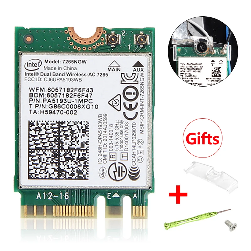 Wifi адаптер двухдиапазонный беспроводной 7265NGW 2x2 NGFF M.2 Wifi карта для Intel 7265 867 Мбит/с 802.11ac Bluetooth 4,0 для Win 7/8/10