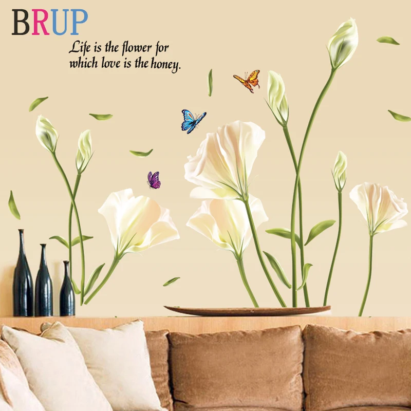 146*100 см цветы лилии наклейки на стену свежий белый цветочный декор дома сделай